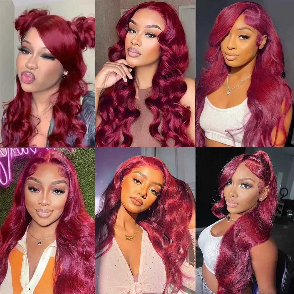 Burgundy 99j Body Wave Lace Front Wig Red HD Lace Frontal Wigs For Women 100% Brazilian Bleached Wigs Human Hair On Promotion