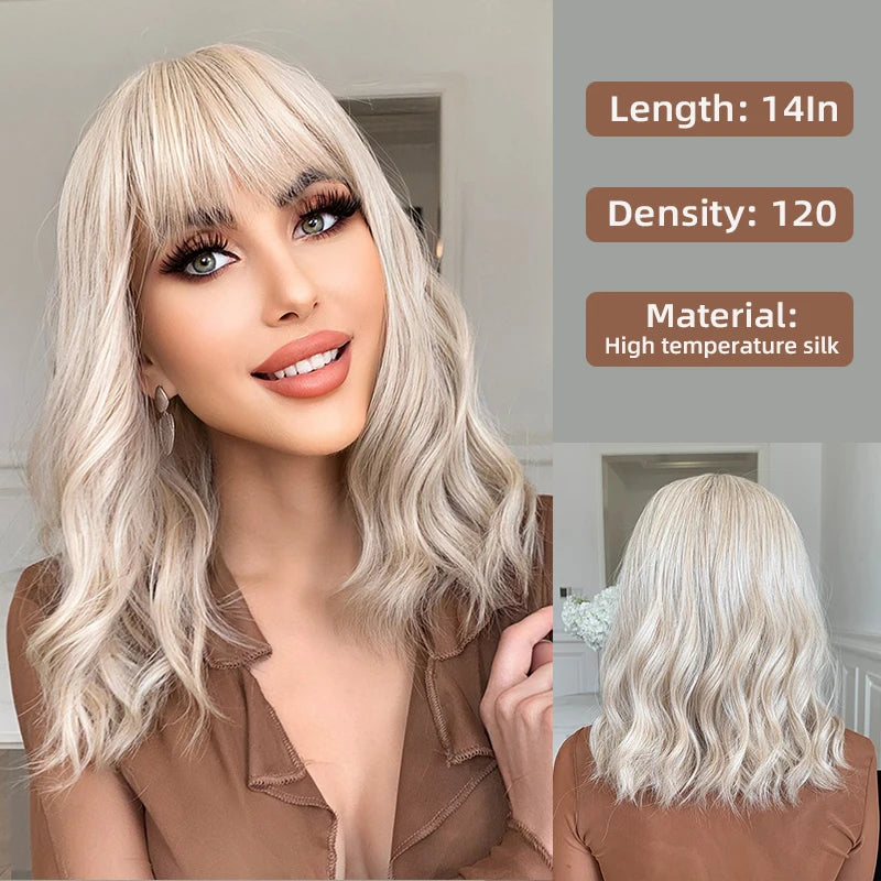 Honey Brown Hair Color With Bangs Bob Woman's Wig Novice Friendly Everyday Wearable Synthetic Wig Resistant To Heat