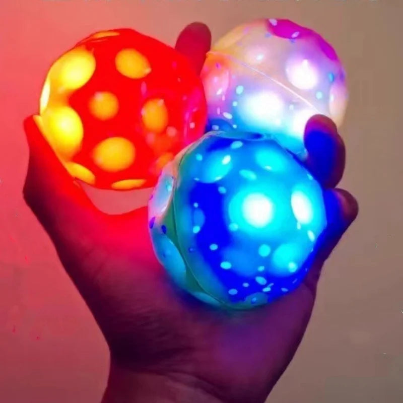 Glowing Extreme High Bouncing Ball With LED Light Space Ball Children Outdoor Toys  Fidget Toys Stress Relief Hole Ball