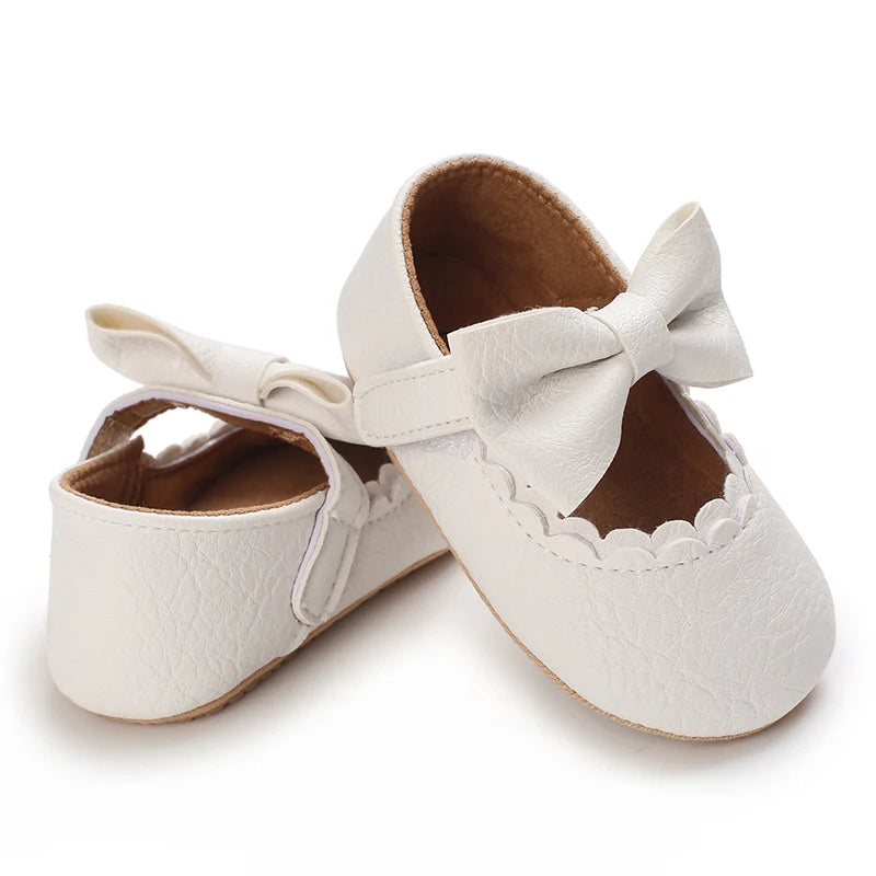 Girl Baby Soft Bottom Bow Princess Wedding Dress Mary Jane Flat Bottom Walking Shoes Newborn Lightweight Baby Sports Shoes