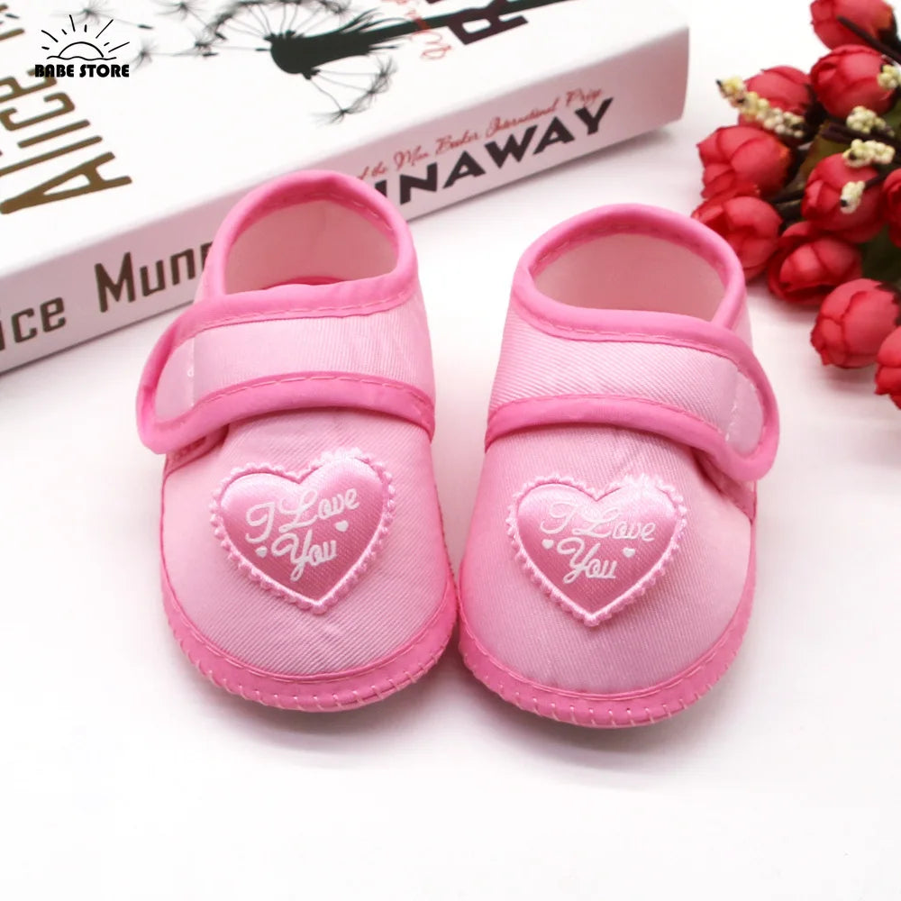 1 Pair Spring Autumn Baby First Walkers Infant Baby Girls Boys Anti-Slip Shoes Heart-shaped Newborn Slipper Shoes 0-18 Months