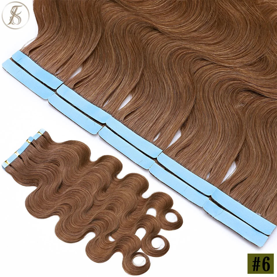 TESS 22Inch Wavy Tape In Human Hair Extensions 2.5g/pc Natural Hair Extension Double Sides Seamless Invisible Adhesive Skin Weft