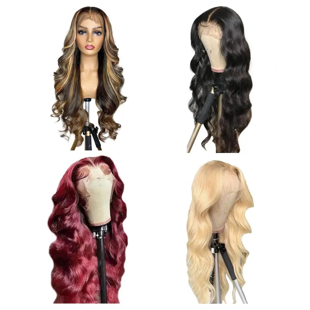 18-30 Inch Women Long Curly Wig Middle Part Natural Looking Silky Heat Fiber Ladies Gradient Color Front Lace Synthetic Hair