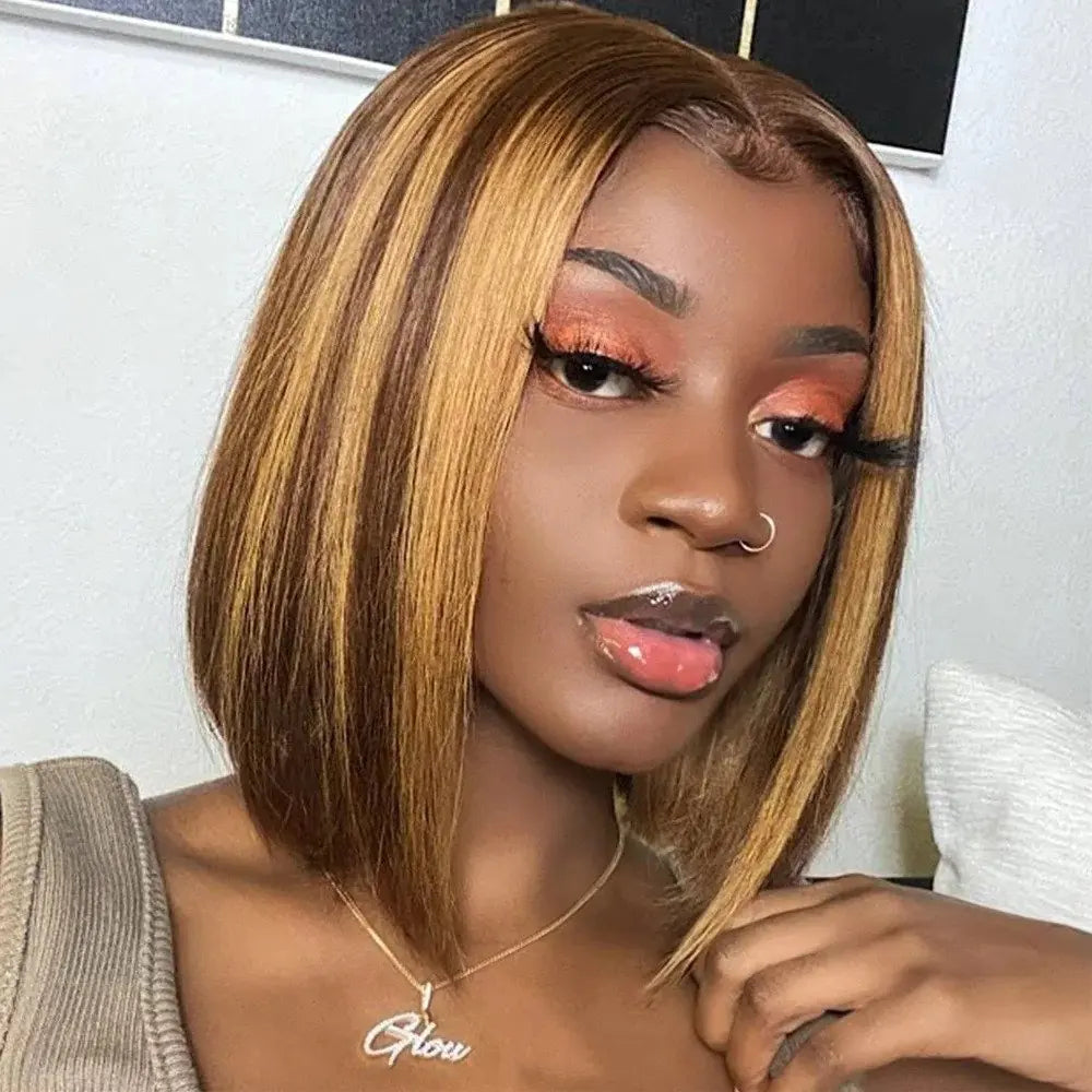 Ginger Short Bob Lace Front Wigs 100% Human Hair Wigs Bob Lace Wigs For Women Blonde Orange Straight Peruvian Hair Closure Wig