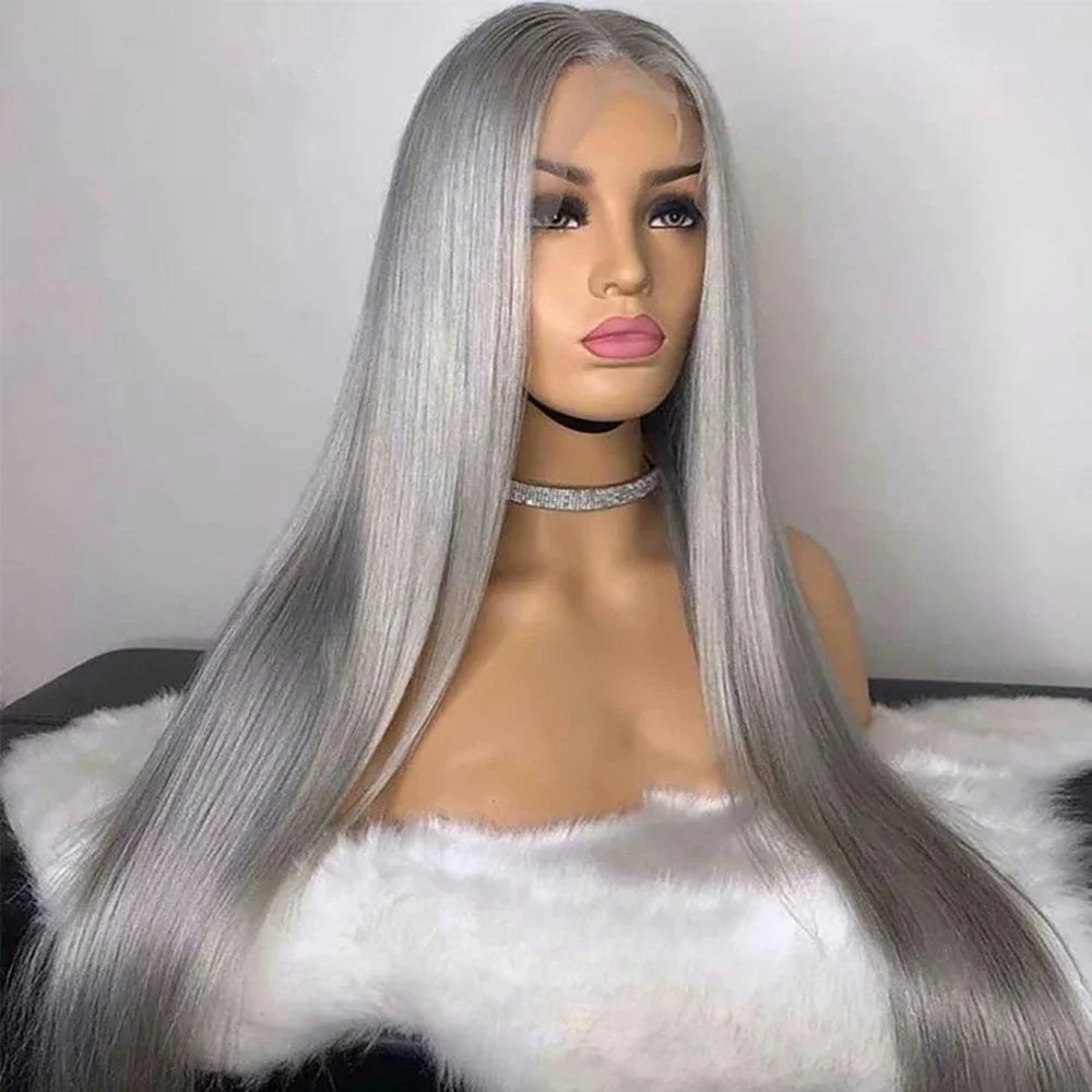 13x4 Straight Lace Frontal Wigs Human Hair Wig Silver Grey Colored Peruvian Straight Lace Front Human Hair Wigs For Women