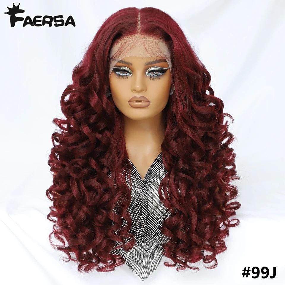 Latisha 13X6 HD Synthetic Lace Front Wigs Curly Pre Plucked Lace Frontal Wig with Bangs for Women Highlight with Babyhair 24Inch