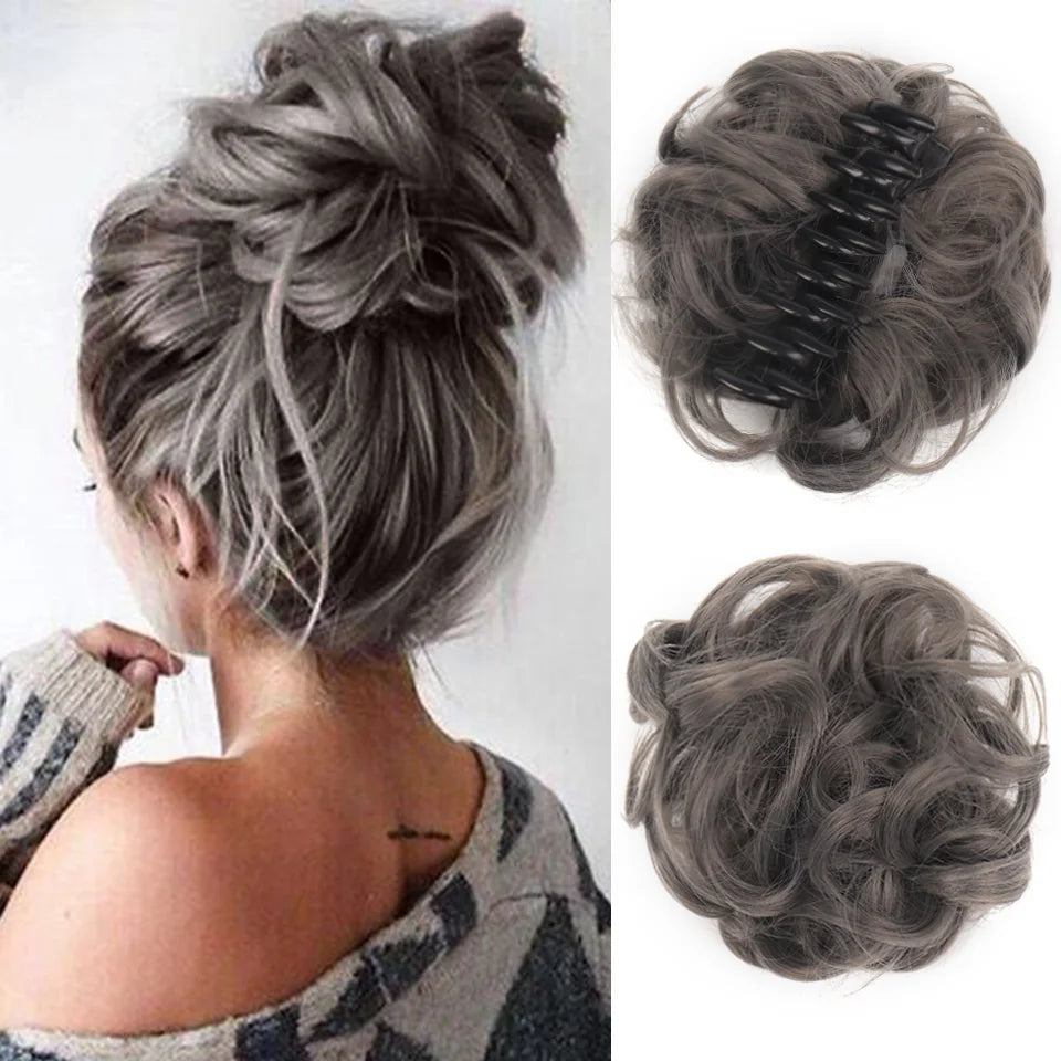 LUPU Synthetic Chignon Messy Bun Claw Clip in Hair Piece Wavy Curly Hair Bun Ponytail Extensions Scrunchie Hairpieces for Women