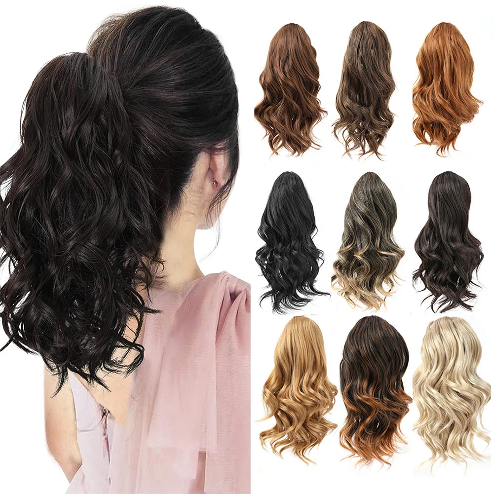 Short Ponytail Extension Synthetic Claw Curly Wavy Clip in Hairpiece Ponytail Hair Extension Short Pony Tail Synthetic for Women