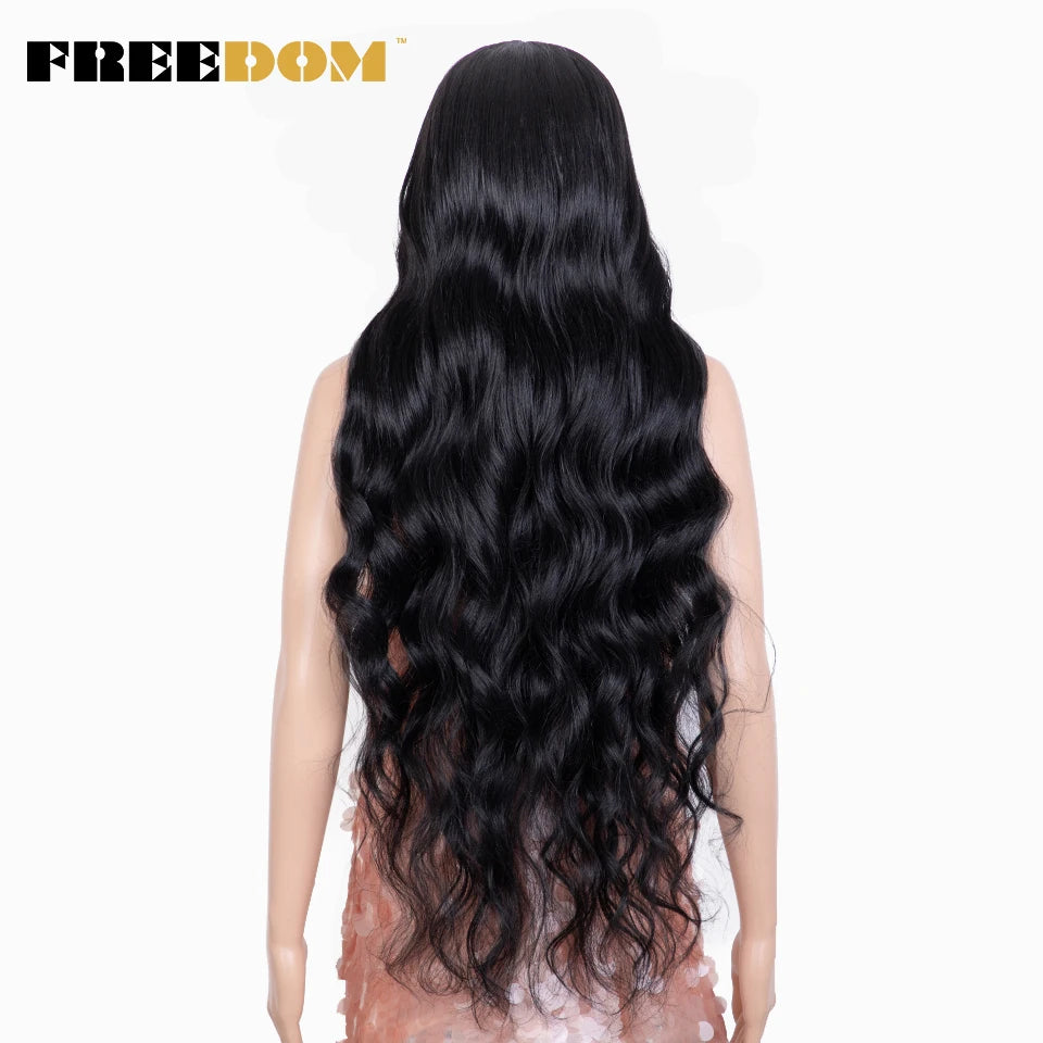 FREEDOM Synthetic Lace Front Wigs For Women 36" Long Body Wave Lace Wig Ombre Brown Blonde Highlight Cosplay Wigs Heat Resistant