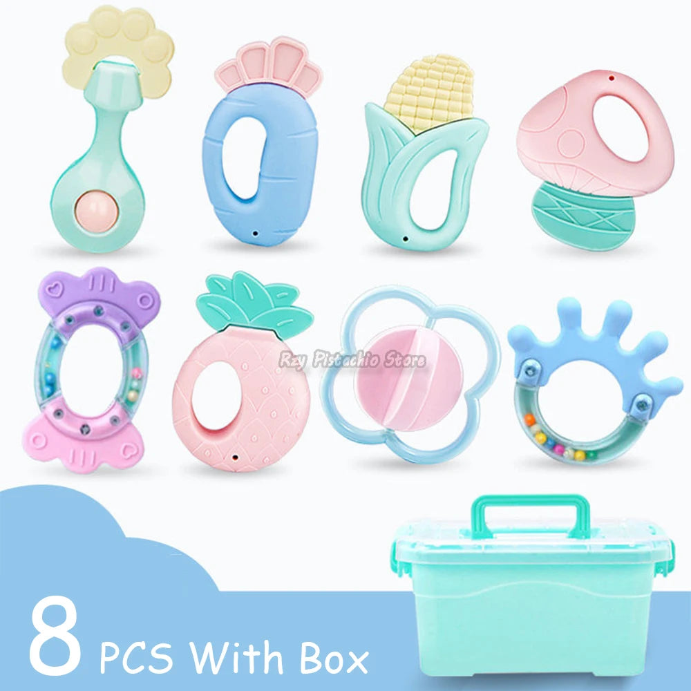 6-14Pcs Baby Rattle 0-12 Months Newborn Soft Bell Teethers Hand Shaking Crib Mobile Ring Educational Toy For Children Set Gifts