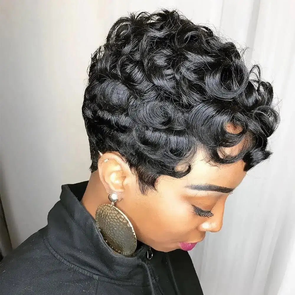 Short Pixie Wigs for Black Women Short Black Curly pixie Wigs Synthetic Hair Wigs for Black Women Natural Wavy Black pixie Cut