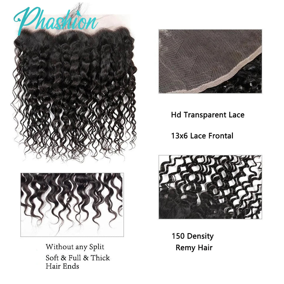 Phashion 26 28 30 Inch13x6 Lace Frontal Loose Water Curly Deep Pre Plucked Swiss HD Transparent Full Front Only 100% Human Hair