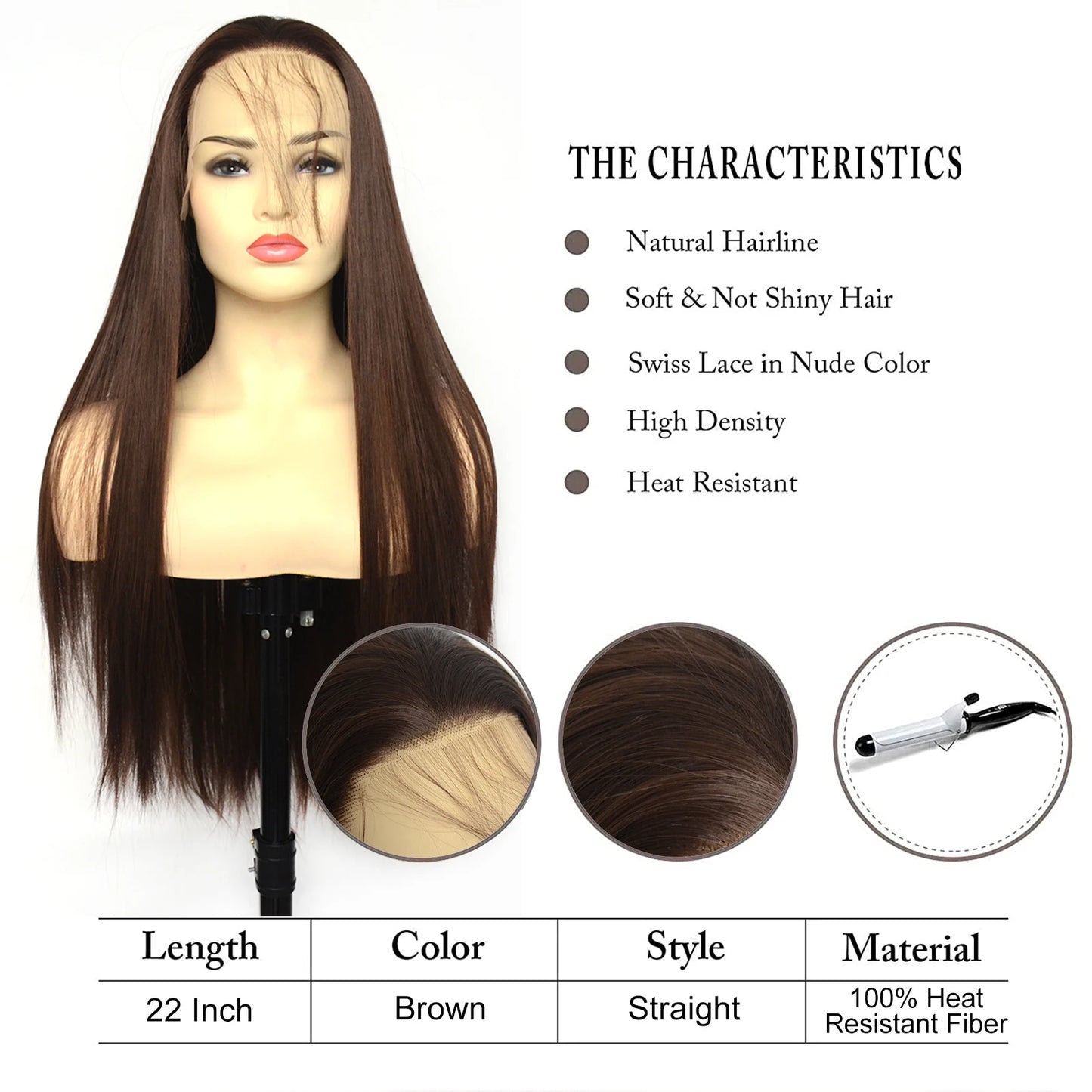 Voguebeauty Dark Brown Lace Front Wig 6# Silky Straight Synthetic Hair Natural Hairline for Women Cosplay Daily Wear