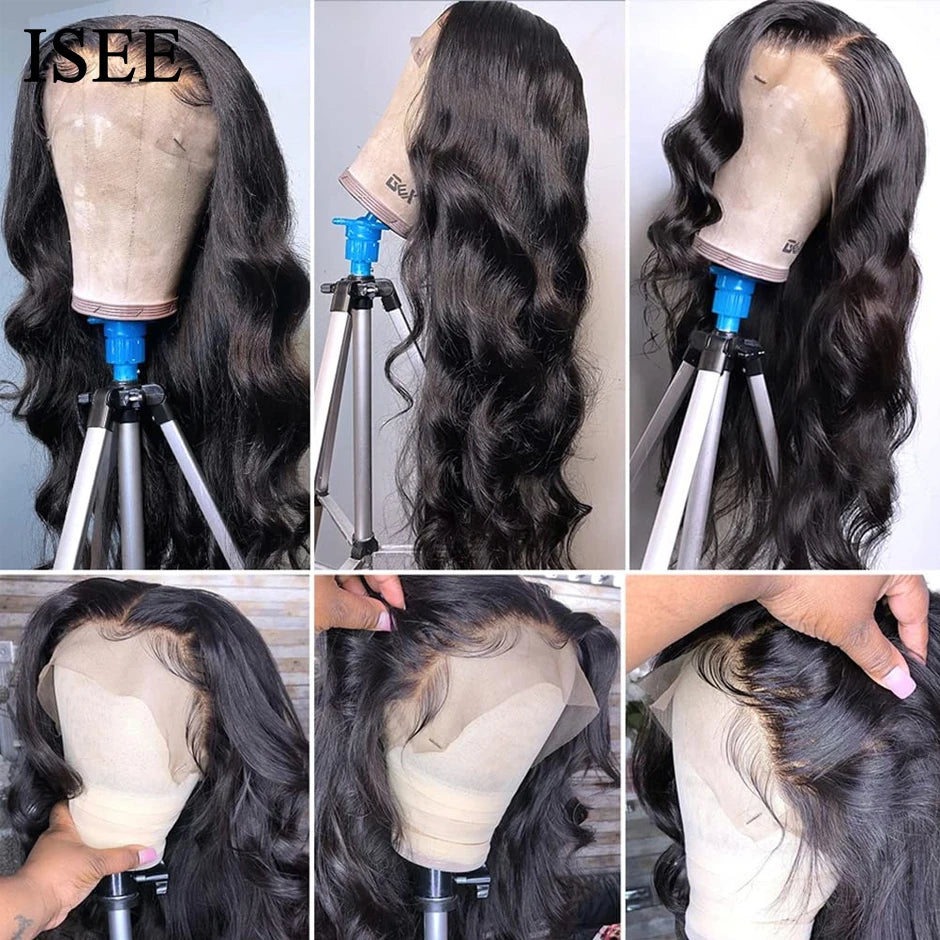 ISEE HAIR Peruvian Body Wave 13x4 Lace Frontal For Women  Cheap Human Hair Pre Bleached Knots Wig Full Lace Human Hair Wig