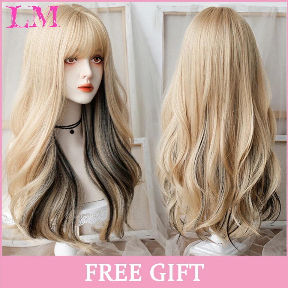 LM Straight Synthetic Lace Front Wig For Women 38 Inch Long Ombre Brown Red Blonde Hightlight Lace Frontal Wigs Cosplay Wig