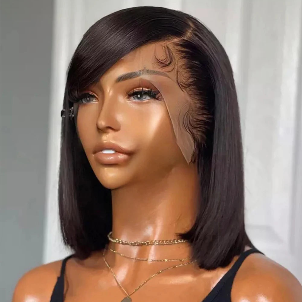 Short Bob Wig Bone Straight 13x4 Lace Front 200% Density Brazilian Remy Lace Wigs Pre Plucked Front Wigs 100% Human Hair Wig