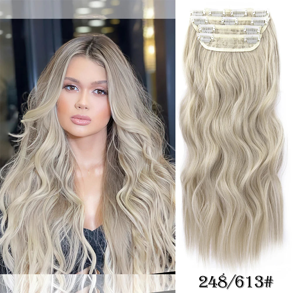 4Pcs/Set 20Inch Synthetic Hair Clip In Long Wavy Thick Hairpieces For Women Full Head Synthetic Hair Extensions Ombre Hairpieces