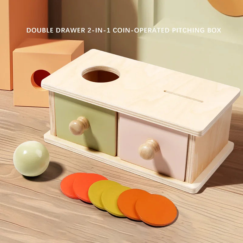 Montessori Infant Wooden Toys Color Spinning Coin Box Macaron Wooden Toys Permanent Box Round Rectangular Box Baby Toys