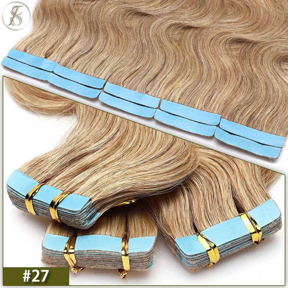 TESS 22Inch Wavy Tape In Human Hair Extensions 2.5g/pc Natural Hair Extension Double Sides Seamless Invisible Adhesive Skin Weft