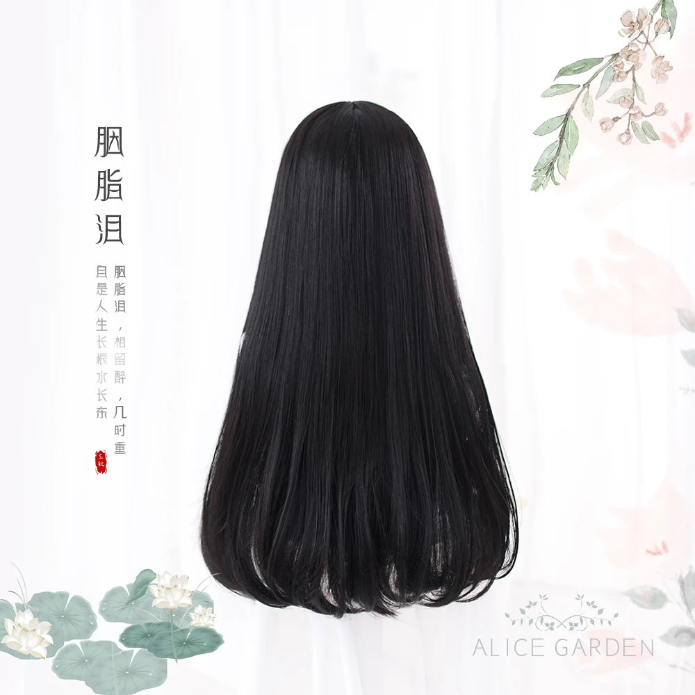 AS Long Straight Black Synthetic Wig For Woman With Bangs black Cosplay Lolita Wigs Heat Resistant Natural Hair