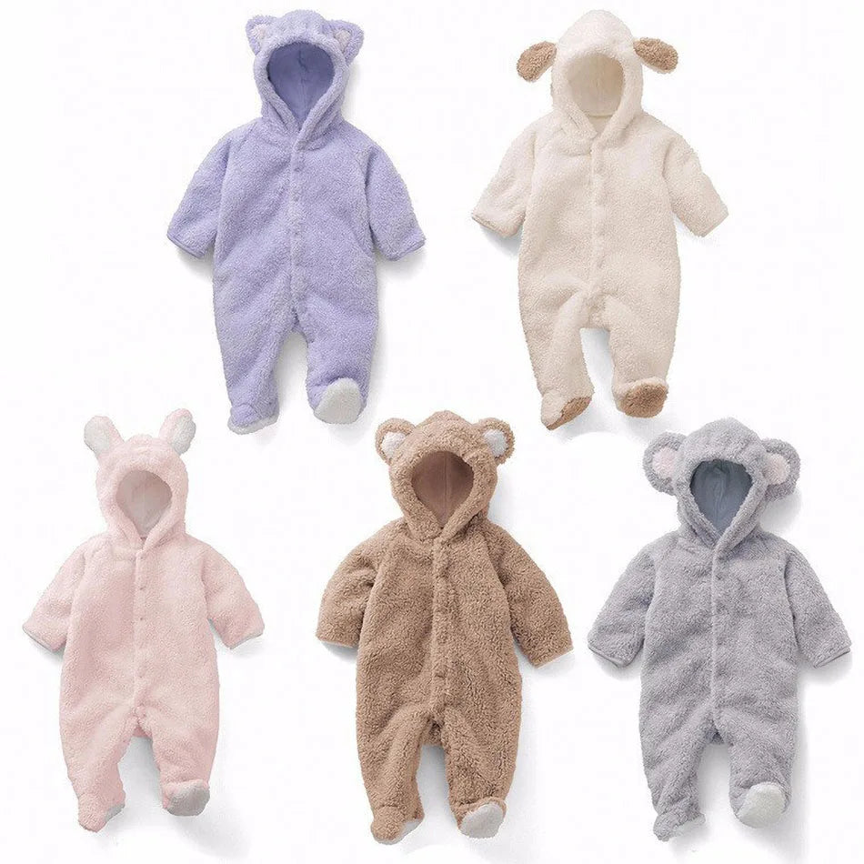 Autumn Winter Baby Rompers Baby Girl Boy Clothes Fleece Animal Bear Bunny Sheep Newborn Jumpsuits Infant Halloween Costume 0-12M