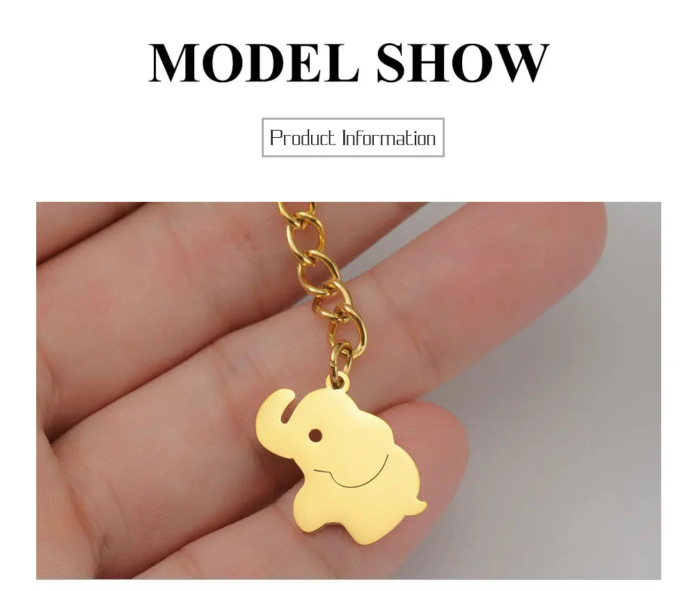 Lucktune Cartoon Elephant Pendant Key Chains for Women Men Stainless Steel Animal Bags Car Keyring Jewelry Valentine’s Day Gifts