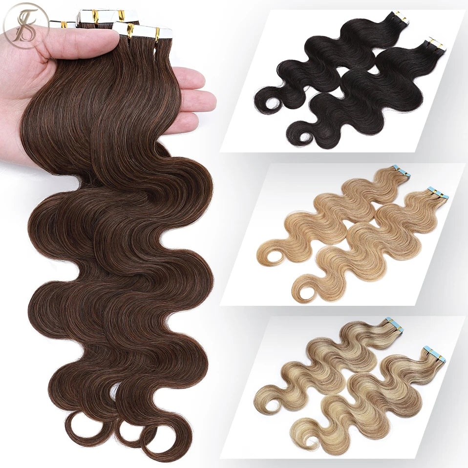 TESS 22Inch Wavy Tape In Human Hair Extensions 2.5g/pc Natural Hair Extension Double Sides Seamless Invisible Adhesive Skin Weft