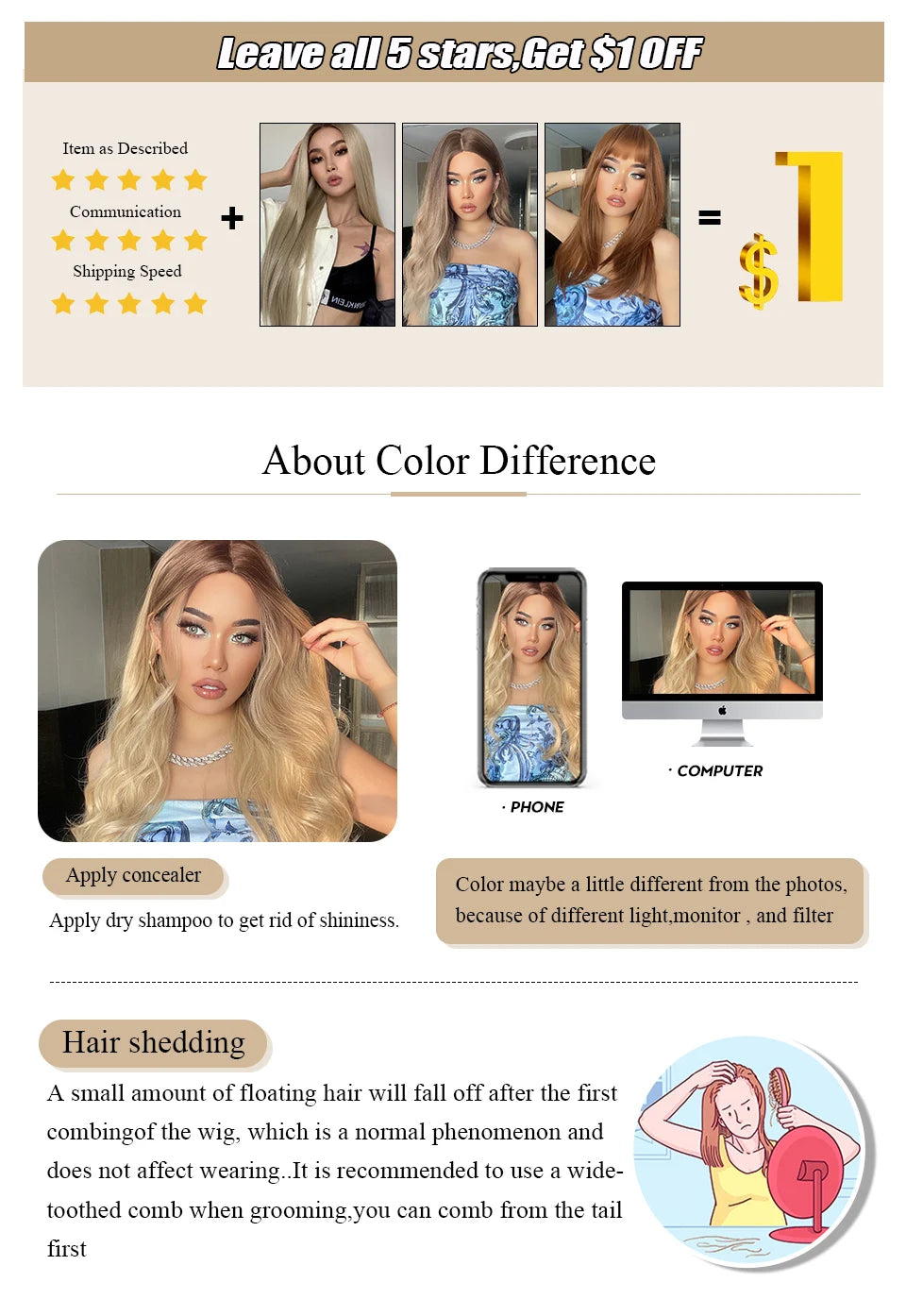 Blonde Golden Synthetic Wigs Long Straight Hair Natural Wig for Women Middle Part Wigs Cosplay Party Heat Resistant Fake Hair