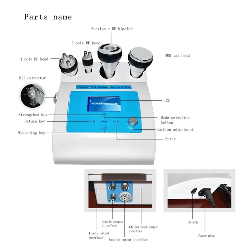 High Quality 4 In 1 Ultrasonic Cavitation Vacuum Suction RF Facial Machine Radiofrecuencia Facial Y Corporal Cavitador(LW-602)