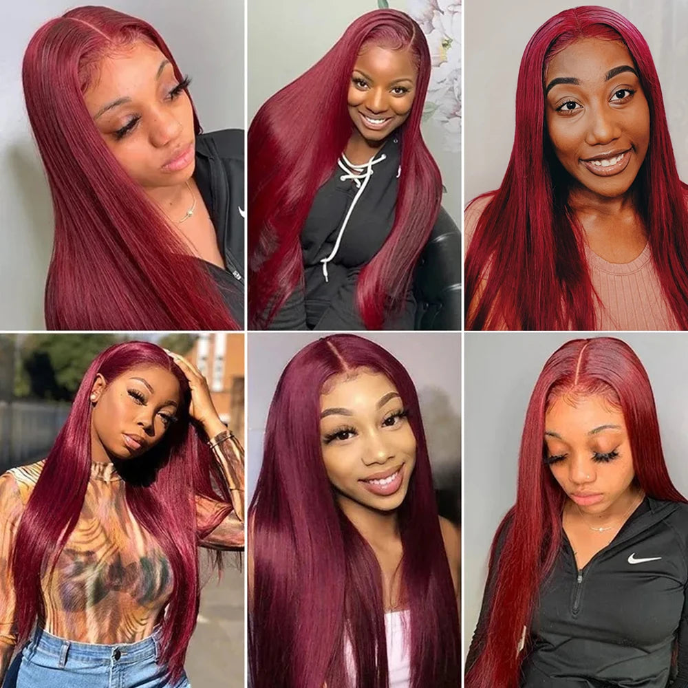 Red Burgundy Straight 13x4 HD Lace Front Human Hair Wigs For Women Pre Plucked 99j 13x4 HD Lace Frontal Wigs 100% Human Hair Wig