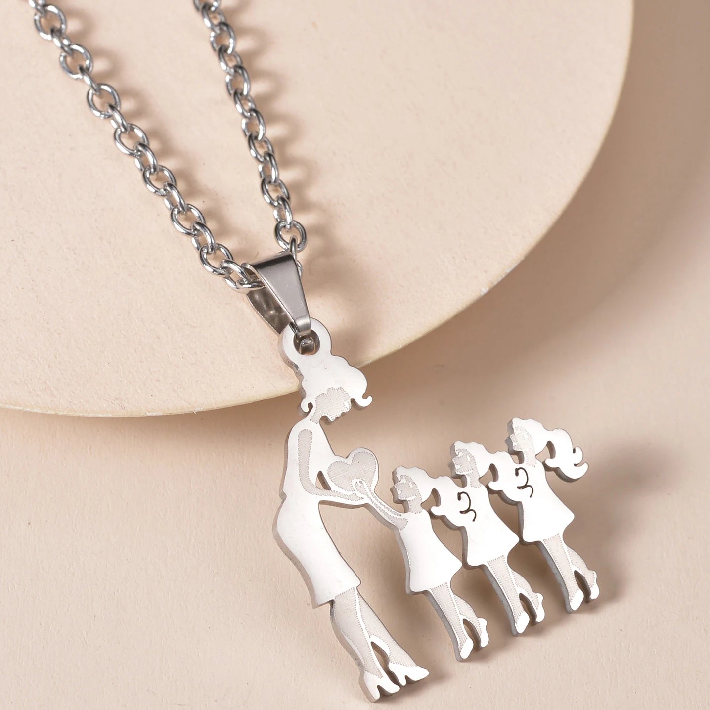 MeMolissa 1pc Stainless Steel Family Necklace Silver Color Mom Children Kid Pendant Necklaces Jewelry Women Mother's Day Gift