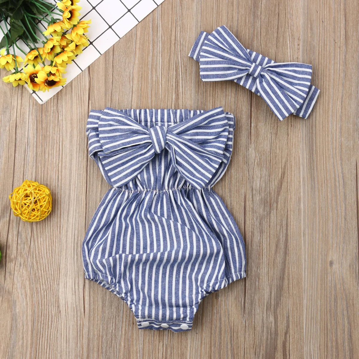 Baby Rompers Sets Summer Newborn Baby Clothes For Girls Sleeveless Stripe Print Jumpsuit Casual Headdress Baby Clothing Outfits