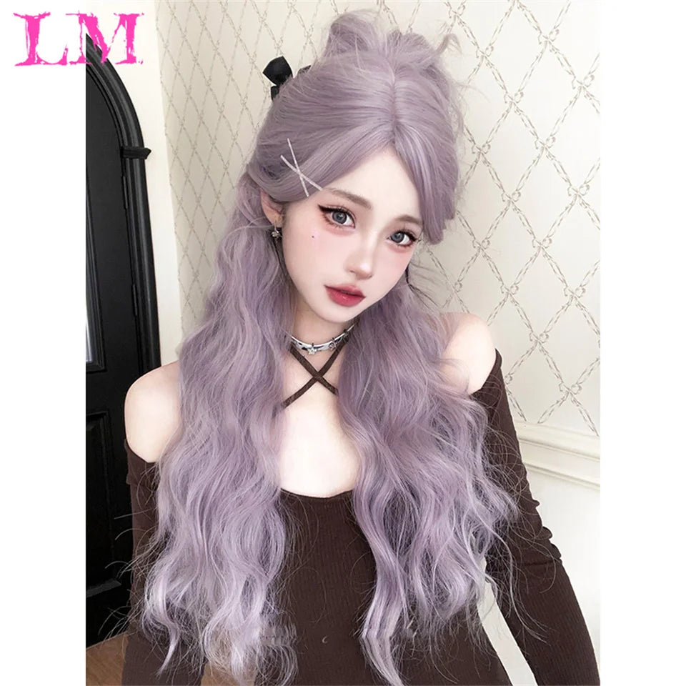 LM Straight Synthetic Lace Front Wig For Women 38 Inch Long Ombre Brown Red Blonde Hightlight Lace Frontal Wigs Cosplay Wig