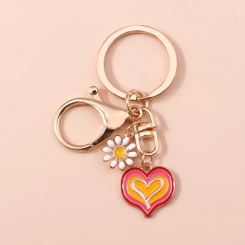 Lovely Colorful Heart Keychain Love Keyrings Valentine's Day Gift Key Chains for Women Girls Car Key Handbag Jewelry Accessories