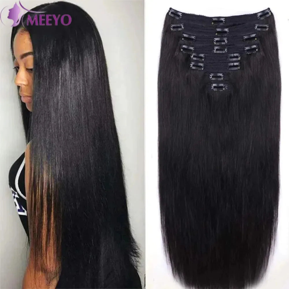 Clip in Hair Extension Human Hair Straight Seamless Clip ins Human Hair Brazilian Remy Natural Black Clip in Extensions 8Pcs/Set