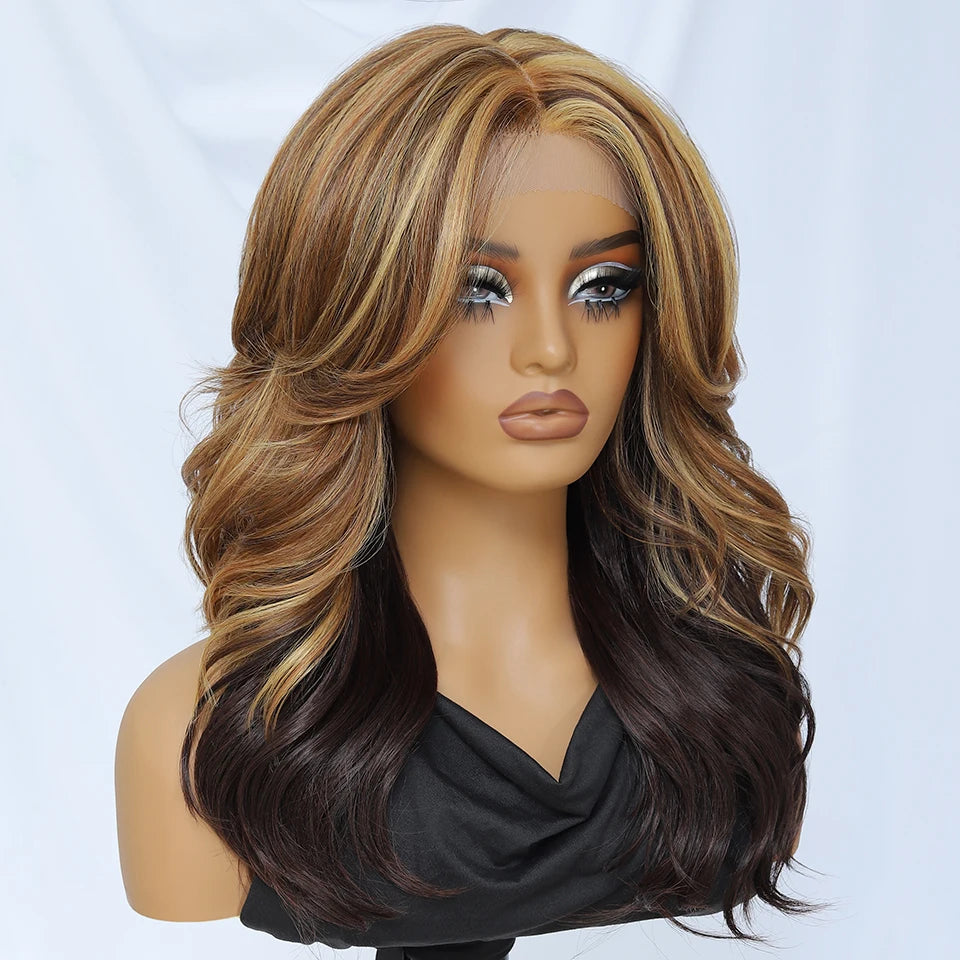 T- Part Layered Wigs With Bangs For Women 18 Inch Red Synthetic Lace Front Wig For Daily Use 13x5 Lace Wig Ombre Brown Afro Wigs