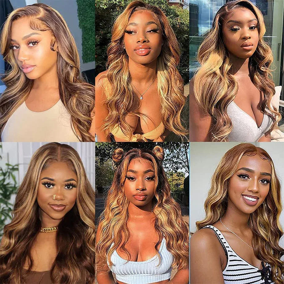 30 Inch Colored Highlight Human Hair Wigs Brazilian Body Wave Lace Front Wigs For Women 13x4 13x6 Hd Transparent Loose Wave Wig