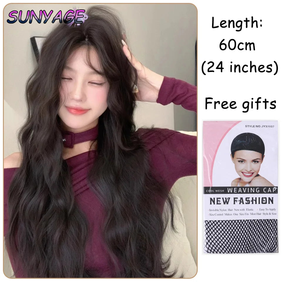 SUNYAGE Lolita Black Wig for Women Long Wavy Hair 75cm Curly Wig with Bangs Cosplay Headband Wigs Synthetic Wigs for Daily Use