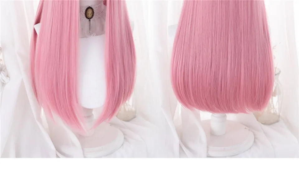 LM Cosplay Wig With Bangs Synthetic Straight Hair 24 Inch Long Heat-Resistant Pink Wig For Women