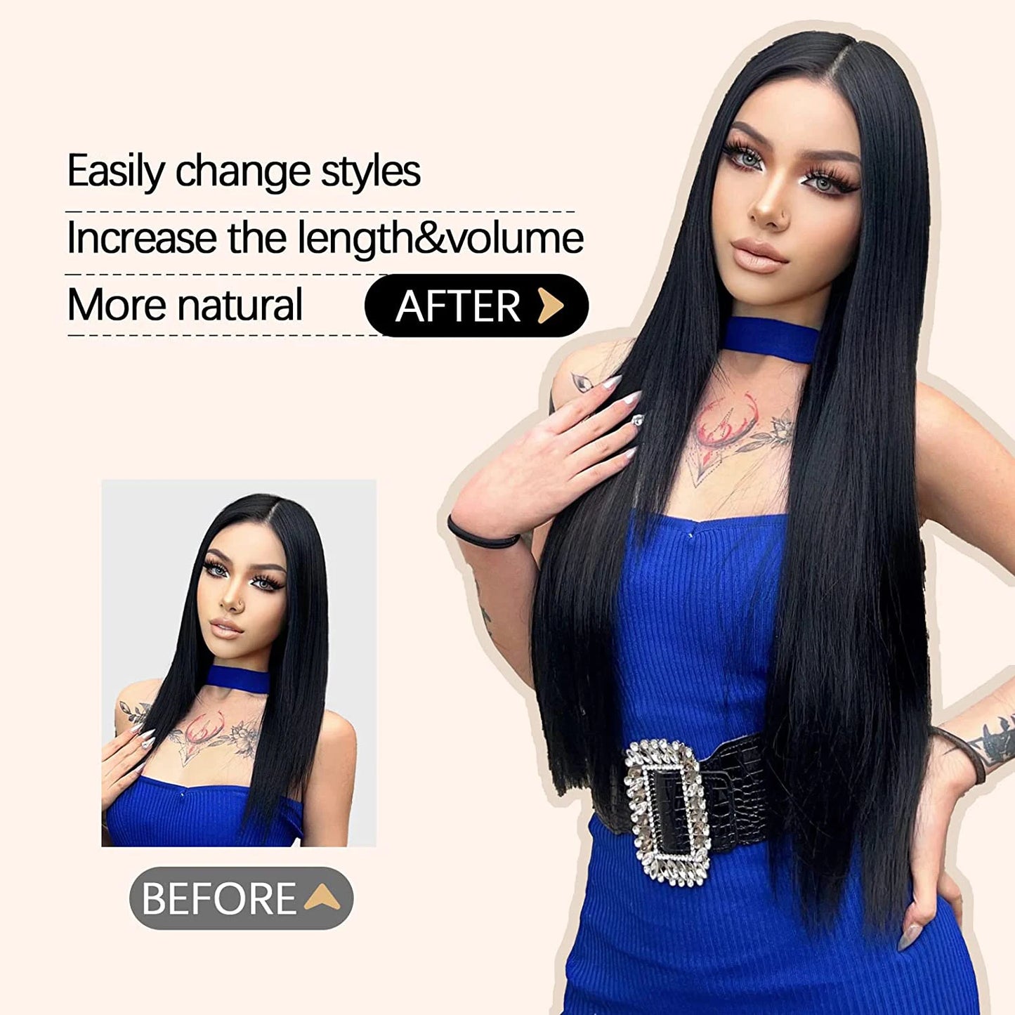 Synthetic Long Straight Clip In One Piece Hair Extension 5 Clips False Blonde Hair Brown Black Heat Resistant Fake Hair