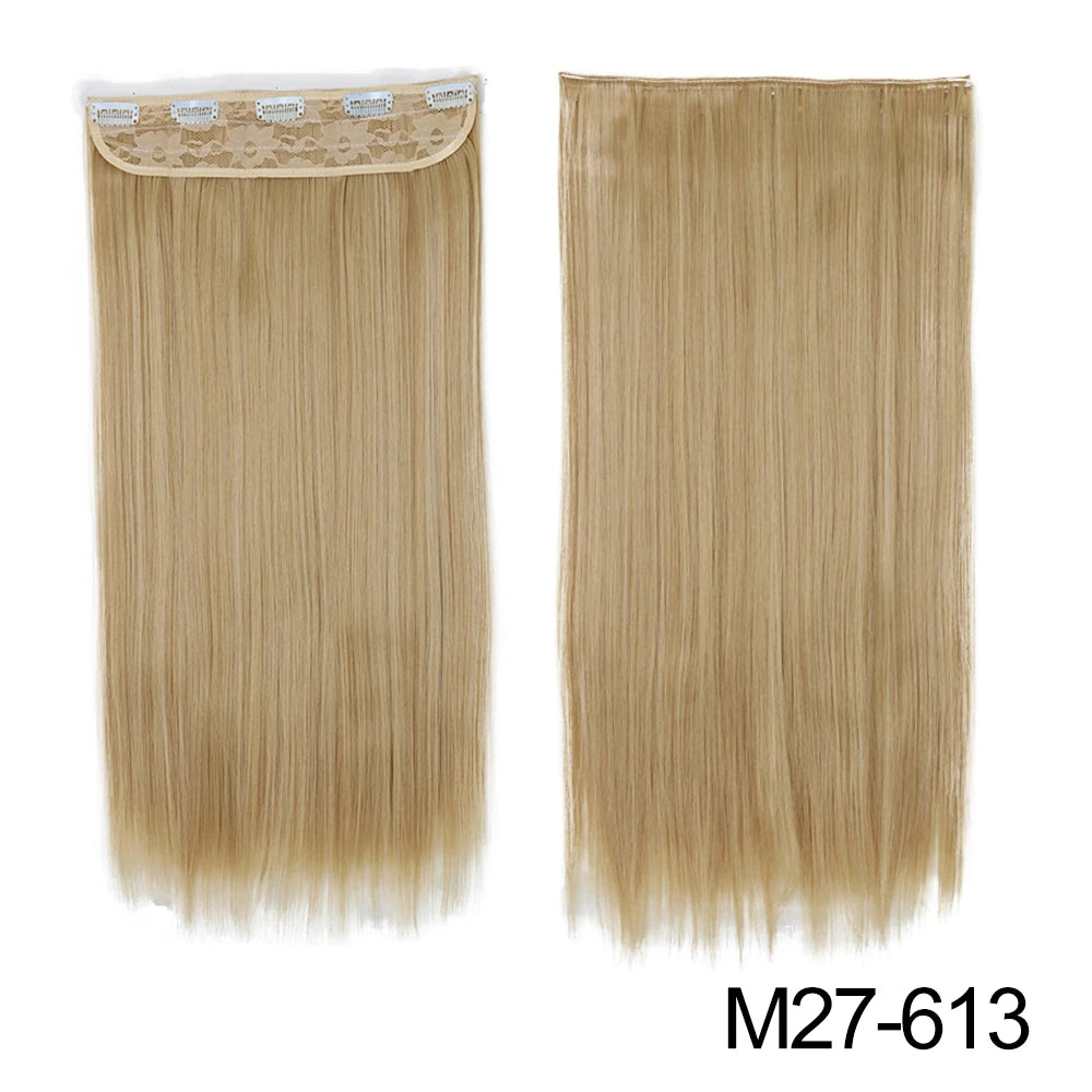 Synthetic Long Straight Clip In One Piece Hair Extension 5 Clips False Blonde Hair Brown Black Heat Resistant Fake Hair