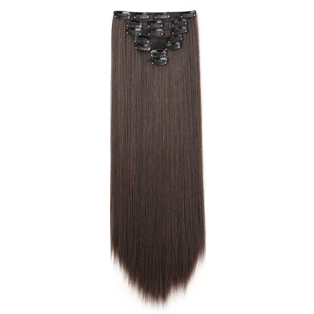 22Inch Long Straight Clip in Hair Extension  Hairstyle 16 Clips 7Pcs/Set   Synthetic  Black Brown Hairpieces  For Wom