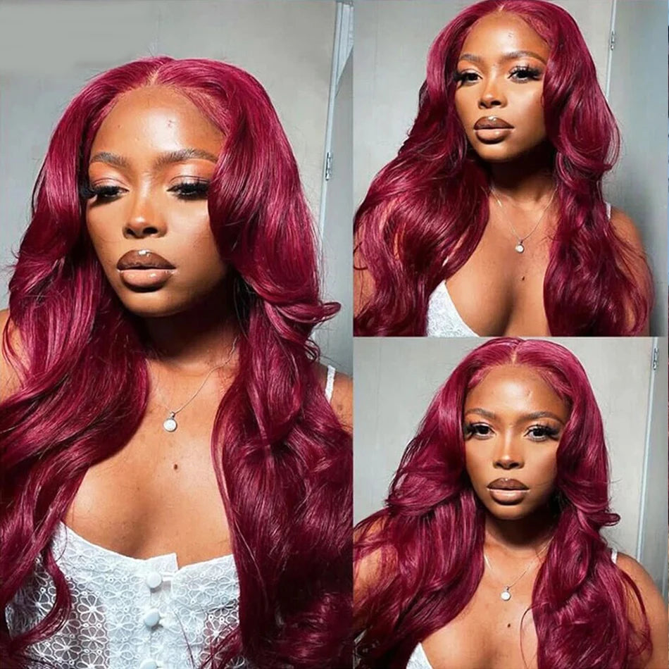 Burgundy 99j Body Wave Lace Front Wig Red HD Lace Frontal Wigs For Women 100% Brazilian Bleached Wigs Human Hair On Promotion