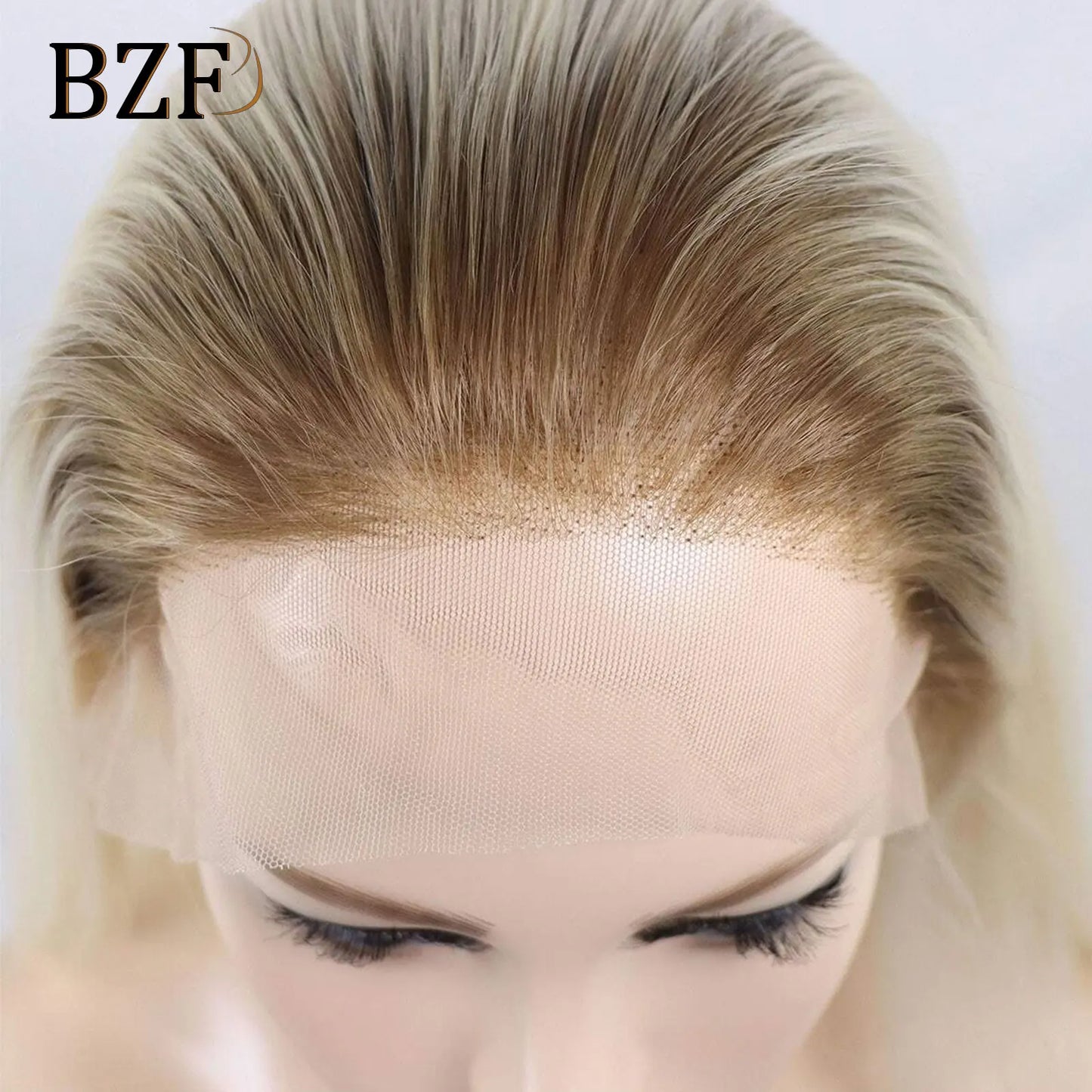 Brown Blonde Highlight Synthetic Lace Front Short Bob Wigs 13x3 Colored Straight Glueless Wig Dark Roots Blonde Wig For Women