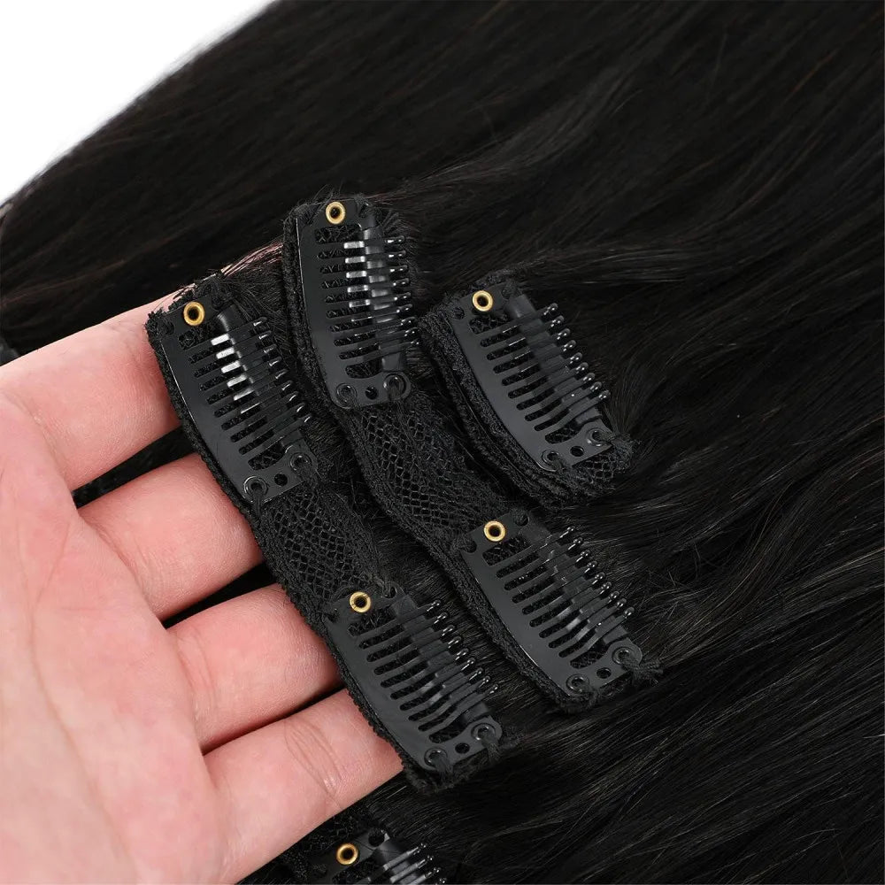 Clip in Hair Extension Human Hair Straight Seamless Clip ins Human Hair Brazilian Remy Natural Black Clip in Extensions 8Pcs/Set