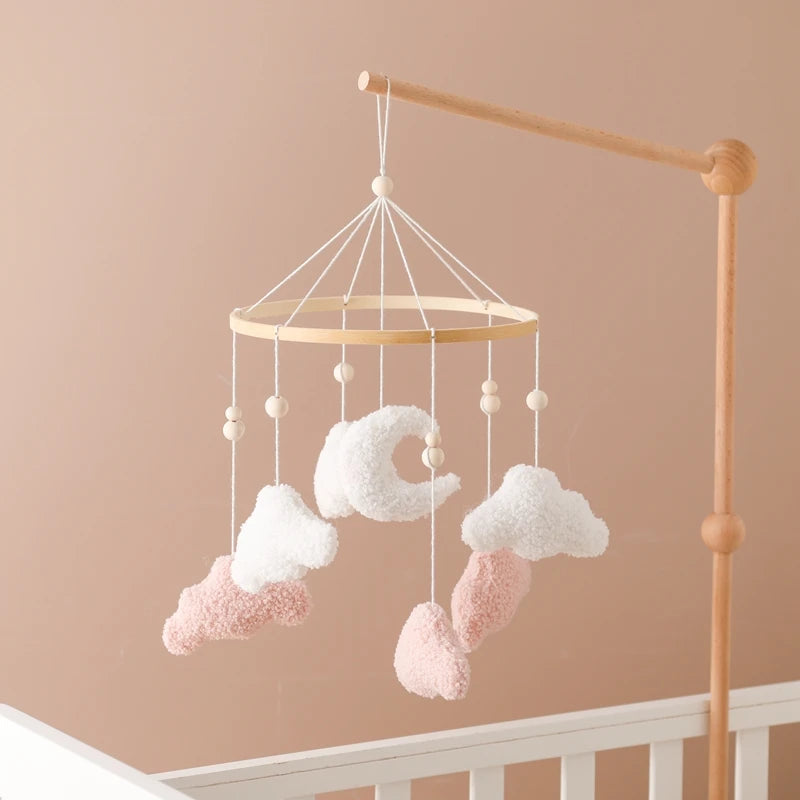 Wooden Crib Mobile Baby Bed Bell Rattle Toy Soft Felt Cartoon Bear Mobile Hanging Newborn Music Box Bed Bell Hanging Bracket Toy