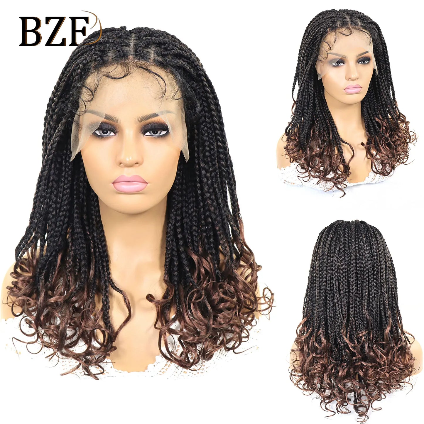 T30 Synthetic Box Braid Wigs Curly Ends Square Part Braided Lace Front Wig With Baby Hair For Women Blonde Lace Braided Wig