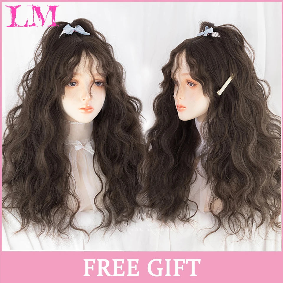 LM Cosplay Wig With Bangs Synthetic Straight Hair 24 Inch Long Heat-Resistant Pink Wig For Women