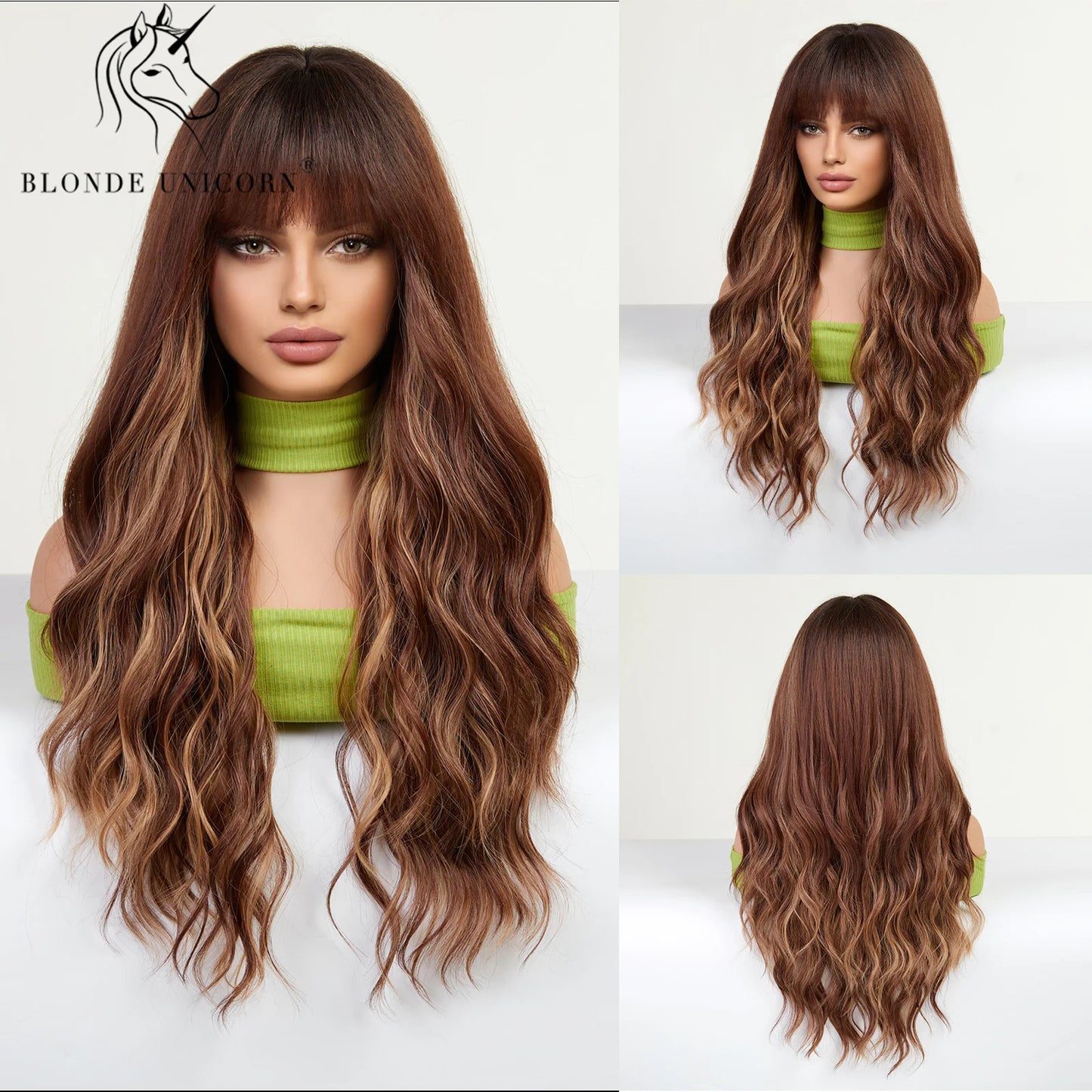 Blonde Unicorn Synthet Wig Long Wavy Mixed Brown Blonde for White Black Women Daily Party High Density Temperature Fibre Hair