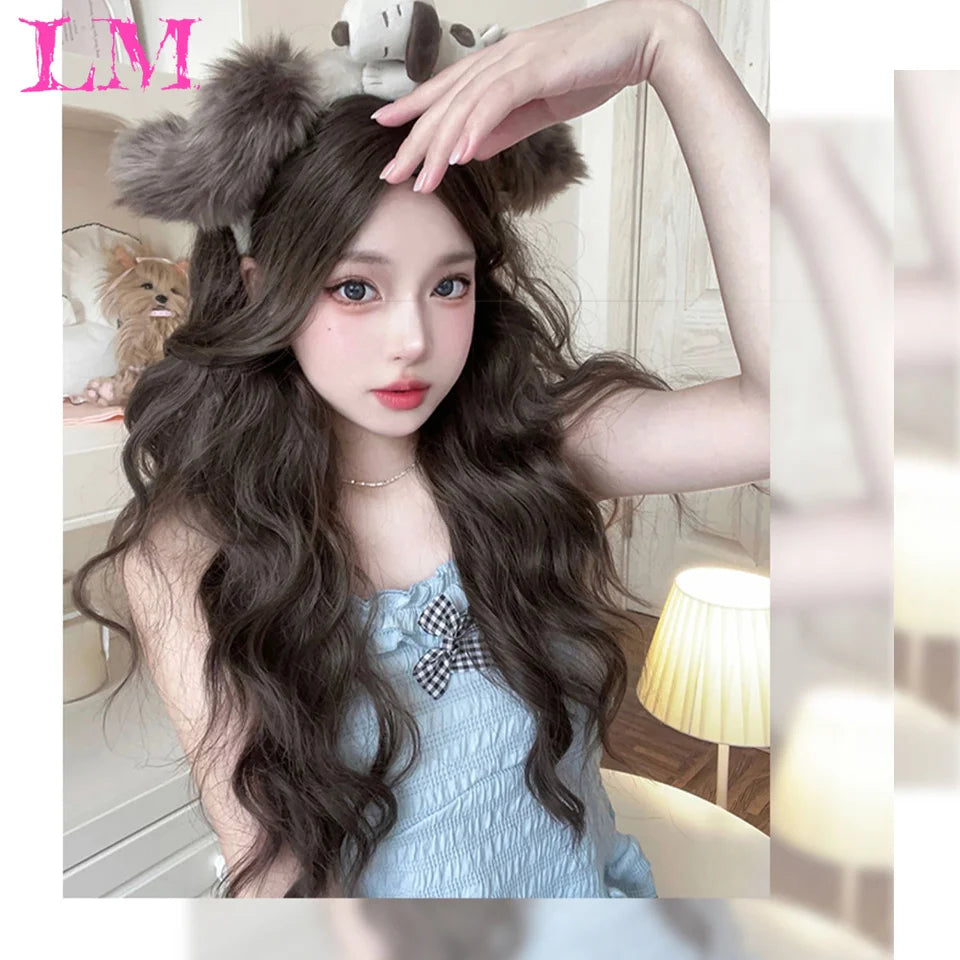 LM Straight Synthetic Lace Front Wig For Women 38 Inch Long Ombre Brown Red Blonde Hightlight Lace Frontal Wigs Cosplay Wig